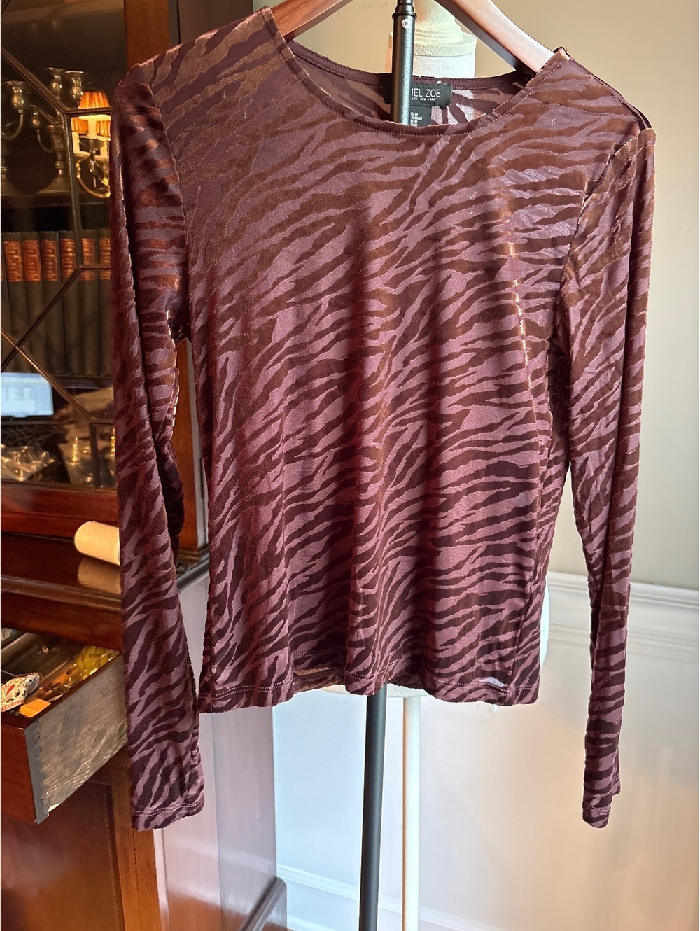 Rachel Zoe Brown Zebra Burnout Velvet Top M